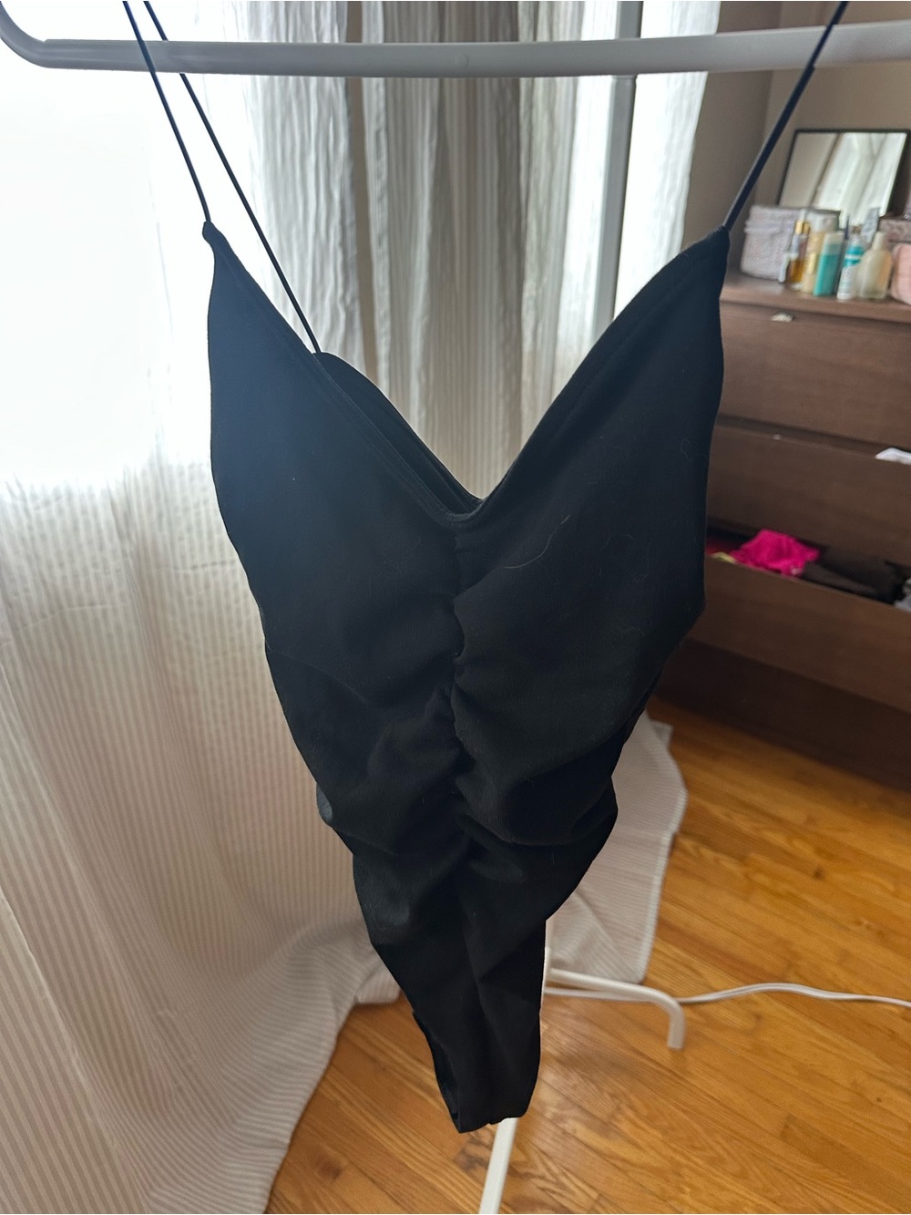 Zara Black Ruched V-Neck Bodysuit - Spaghetti Straps NEVER WORN